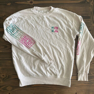 Women's Billabong Beige Teal Pink Logo Crewneck Sweatshirt Size M Coastal Surf